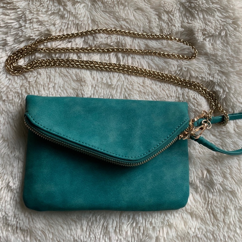 Anthropologie Purse Turquoise and Gold Chain